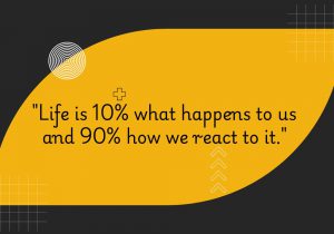 Life is 10% what happens to us and 90% how we react to it" emphasizes that our responses to events are more significant than the events themselves. This quote underscores the importance of perspective and attitude, suggesting that we have the power to shape our experiences through our reactions.