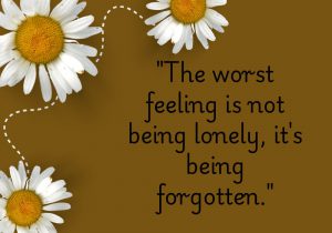 The worst feeling is not being lonely, it's being forgotten" emphasizes the deep emotional pain of feeling overlooked or insignificant. It suggests that being forgotten by others, especially those who once mattered, can be more hurtful than simply being alone, as it touches on a sense of invisibility and loss of connection.