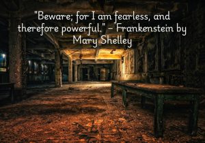 "Beware; for I am fearless, and therefore powerful" from Frankenstein by Mary Shelley conveys the profound strength that comes from fearlessness. The quote suggests that when an individual is unafraid, they can tap into a well of power that can be both awe-inspiring and dangerous. It reflects the themes of the novel, where the creature's lack of fear leads to a sense of empowerment, as well as the potential for destruction. This line serves as a warning about the implications of unbridled strength and the consequences of feeling no fear.