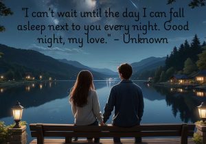 "I can’t wait until the day I can fall asleep next to you every night. Good night, my love" expresses a heartfelt longing for closeness and intimacy. The unknown author shares their desire to share a life with their loved one, highlighting the comfort and joy of being together. By wishing them a good night, the quote combines hope for the future with affection, emphasizing the emotional bond and the anticipation of a shared life filled with love and connection.