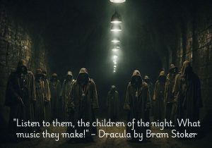 "Listen to them, the children of the night. What music they make!" from Dracula by Bram Stoker encapsulates the eerie allure of the night and its creatures. Spoken by Count Dracula, the quote reflects his fascination with the supernatural and the beauty found in darkness. The "children of the night" likely refers to wolves or other nocturnal beings, and their sounds are depicted as a haunting yet beautiful symphony. This line emphasizes the connection between nature and the supernatural, suggesting that even within fear, there can be a captivating beauty.