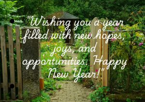 "Wishing you a year filled with new hopes, joys, and opportunities. Happy New Year!" is a heartfelt message for a bright and promising future. It encourages embracing the possibilities the new year brings. The quote celebrates the joy of starting fresh and the excitement of what lies ahead. It’s a warm wish for a year of growth, happiness, and success.